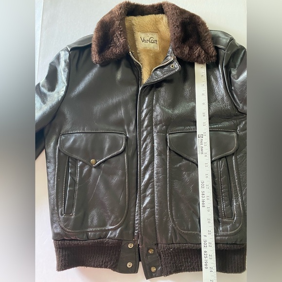 Vtg Van Cort Brown 4 Pockets Faux Fur Collar Leather Jacket Adult Size 40 - Picture 13 of 16